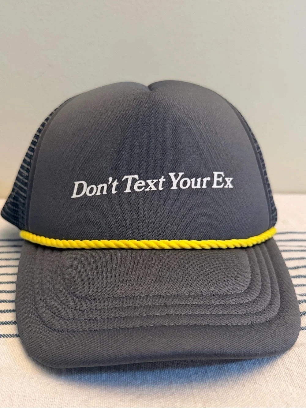 Mayfair Group “Don’t Text Your Ex” Trucker Hat Gray Snapback Rope Hat NWOT